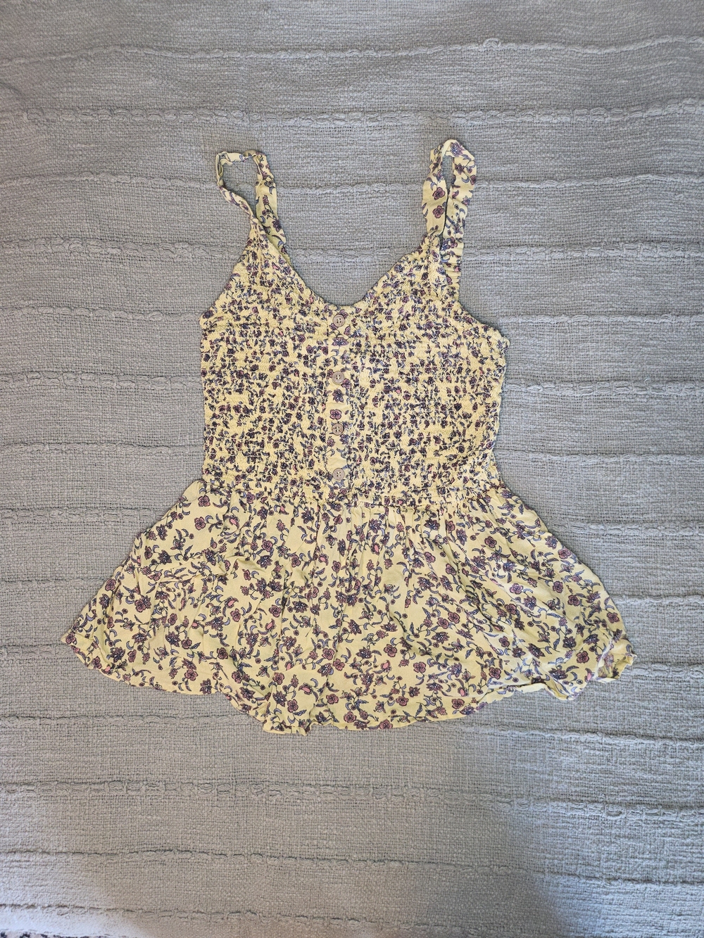 Japna Yellow Floral Smocked Peplum Tank Top Size Small